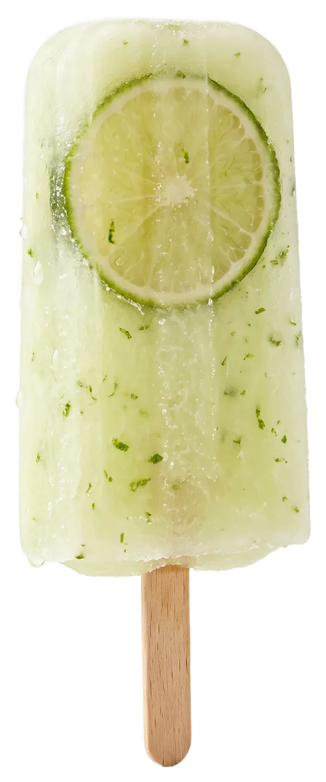 A lime paleta with a lime wheel frozen inside