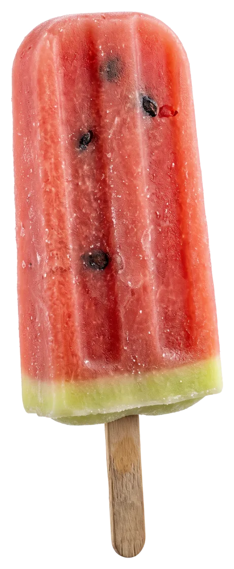 A watermelon paleta with a green rind edge